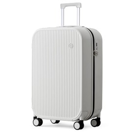mixi 24 Inch Checked Luggage PC Hardshell Suitcases with Wheels for Travel Woman Men, Smoke White