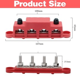 MIUUIPI Pack of 2 Busbar Distribution Block 12 V - 48 V DC BusBar Box with 4 x M8 Terminal Bolts, 250 A Power Distribution Block Bus Bar Distribution Block for Motorhomes Car RV Boat Yacht Solar