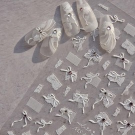 5D Ribbon Bow Nail Stickers Crystal Diamond Bow Nail Art Stickers for Nail Designs Bowknot Nail Decals for Nail Art Supplies Black White Red Bow Stickers for Nails Shiny Rhinestones Nail Bows Decor