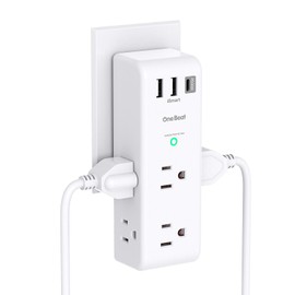 PD 30W Surge Protector Outlet Extender, Rotating Plug, One Beat 6 AC Multi Plug Outlet with 3 USB Ports (2 USB C), 1800J, 3-Sided Swivel Power Strip with Spaced Outlet Splitter for Home Office Dorm