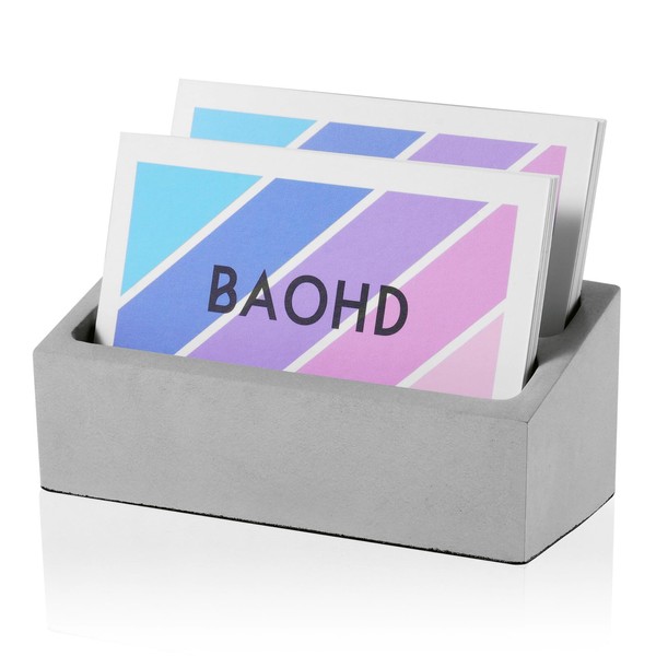 BAOHD Concrete Business Card Holder for Desk, 2 Slot Desktop