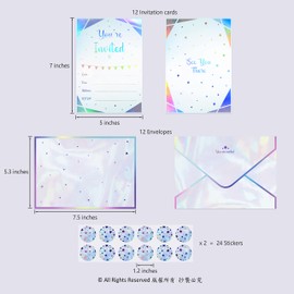 Cheerland 12 Set Iridescent Invitation Card Holographic Invites Birthday Party Wedding Bridal Shower Graduation Sweet 16 Bridal Shower Bachelorette Party Supplies