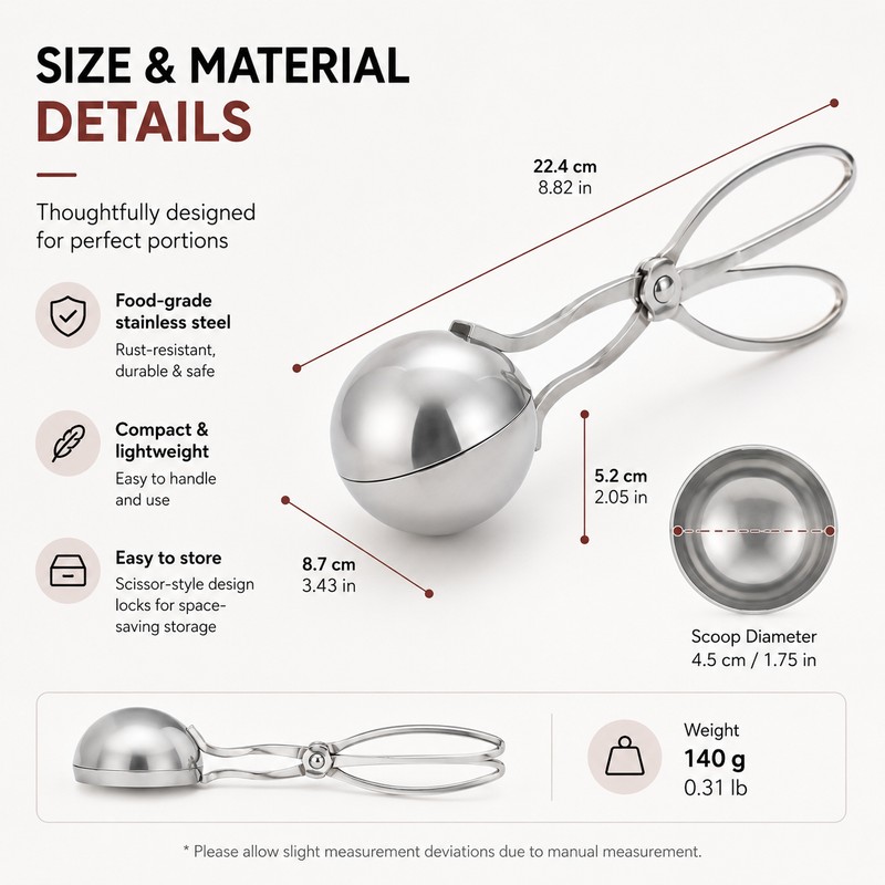 Stainless Steel Meatball Maker Tool – Non-Stick Scissor Scoop for