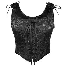 SCARLET DARKNESS Women's Steampunk Corset Vest Plain Lace-Up Medieval Bodice, Black Jacquard