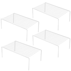 iPEGTOP Large (15.7 x 9.4 Inch) Kitchen Freezer Cabinet Organizer Shelf, Set of 4 Rustproof Metal Wire Shelves Spice Shelf Rack Cupboard Storage for Fridge Pantries Countertops Utensils, White