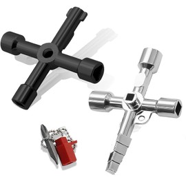 Changbloom 2 Pcs Multifunctional 4 Way Sillcock Key Wrench Set, Multi-functional Utilities Water Key, Fits Most Sillcock, Stopcock, Water Spigots, Wall-hydrant, Control Cabinet and Valves