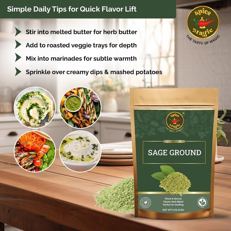 Spice Magic Ground Sage, 4 oz (113g)- Premium Ground Herb