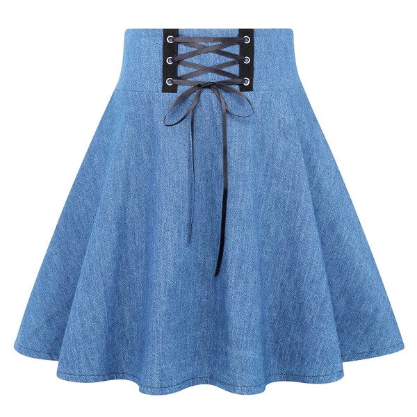 IDEALSANXUN - Minifalda gótica a cuadros para mujer 2024, faldas cortas a cuadros de cintura alta, mezclilla, azul claro , Small