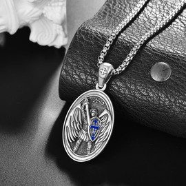 HXWZB Saint Michael Necklace Sterling Silver Archangel Michael Pendant Saint Archangel Michael Jewelry for Men Women