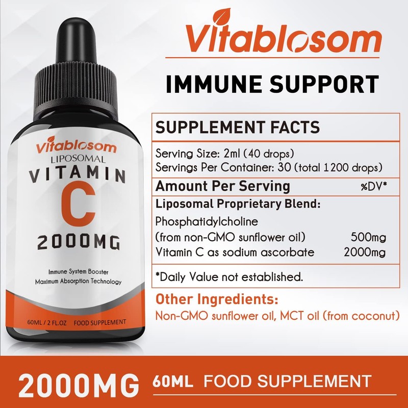 Vitablosom Liposomal Vitamin C 2000mg Liquid for Adults, High Absorption