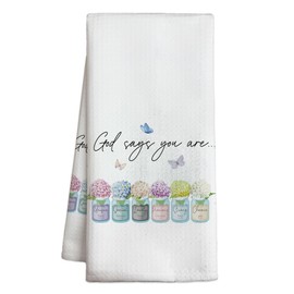 Christian Kitchen Hand Towel, 16x24 Inch Boho Waffle Weave Dishcloth, God Says You are, Best Housewarming Ideal Gifts for Family Friends, Kitchen Table Decoration-A11