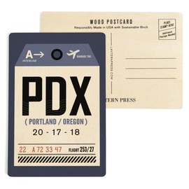 Portland, Oregon, PDX, Luggage Tag (4x6 Birch Wood Postcards, 2-Pack Stationary, Rustic Home Wall Decor)