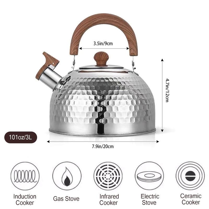 Tea Kettle, Food Grade Stainless Steel with Wood Pattern Folding