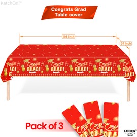KatchOn, Red and Gold Grad Tablecloth - Pack of 3, 54x108 Inch | Congrats Grad Tablecloth for Graduation Decorations 2025 | Graduation Table Cover Decorations