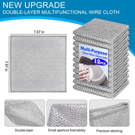 12 Pcs Multipurpose Wire Dishwashing Rag, 7.87" x 7.87" Non Scratch Wire Dishcloth, Double-Layer Steel Wire Dishwashing Cloth Reusable Wire Cleaning Cloth for Cookware, Sinks, Dishes, Stove Tops