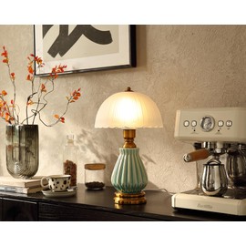 Glivpny Vintage Lamp for Living Room,16" Modern Ceramic Table Lamps for Bedroom,Retro Bedside Nightstand Traditional Lamps, Classic Chinoiserie Green Lamp for Home Decor (LD004)