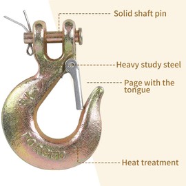 kingsea Clevis Slip Hook,1/4” Forged Steel G70 Chain Hook with Safety Latch 12600 lbs for Trailer Truck Transport Tow Winch Hook Trailer (1/4 inch, 4 Pack)