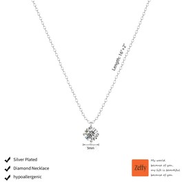 Zeffy Silver Diamond Necklaces for Women, Dainty Pendant Necklace Simple Silver CZ Diamond Necklaces for Women Trendy Silver Necklace Gifts Prom Jewelry