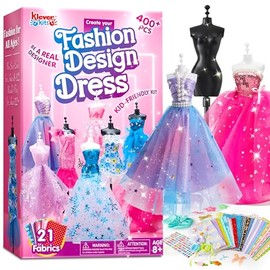 Klever Kits 400+PCS Artesanías de diseño de moda para niños, arte y manualidades, kits de costura DIY con 3 maniquíes para niñas de 8 a 12 años, regalos de cumpleaños, juguetes para niños