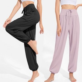 Women's Yoga Pilates Wide Waistband Lightweight Fabric Harem Pants Pants Violet Blue-M