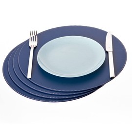 Nikalaz Round Placemats Set (Pack of 4) Recycled Leather Table Mats 15 inches, Kitchen Dining Table Decor by Nikalaz (Blue)