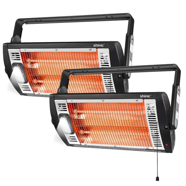 2 Packs -Electric Garage Heaters for Indoor Use, 1500W/750W Ceiling Mounted Radiant Heaters with Halogen Light, 90 Degree Rotation, 5 Mode Settings, Space Heater for Garage, Shop, Large Room and Patio