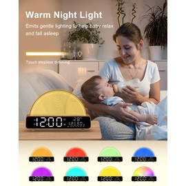 Sunrise Alarm Clock Wake Up Light with Sunrise Simulation White Noise Machine Touch Control Bedside Lamps Colors Atmosphere Lamp 30/60/90 Sleep Timer 13 Nature Sounds