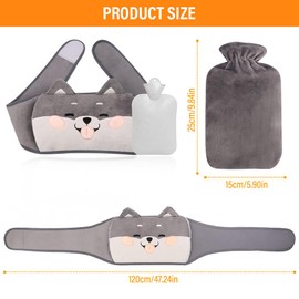 Lotvic Hot Water Bottle, 1 Litre Rubber Hot Water Bottle with Cover and Waist Cover, 3 in 1 Hot Water Bottle Belt with Soft Cover, Hot Water Bottle, Hot Water Bag for Stomach, Neck and Shoulder, Legs