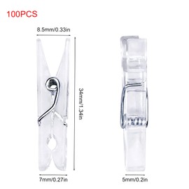 Pack of 100 Transparent Clips, Small Clips, Plastic Photo Clips, Mini Transparent Decorative Clips for Hanging Photos, 34 mm