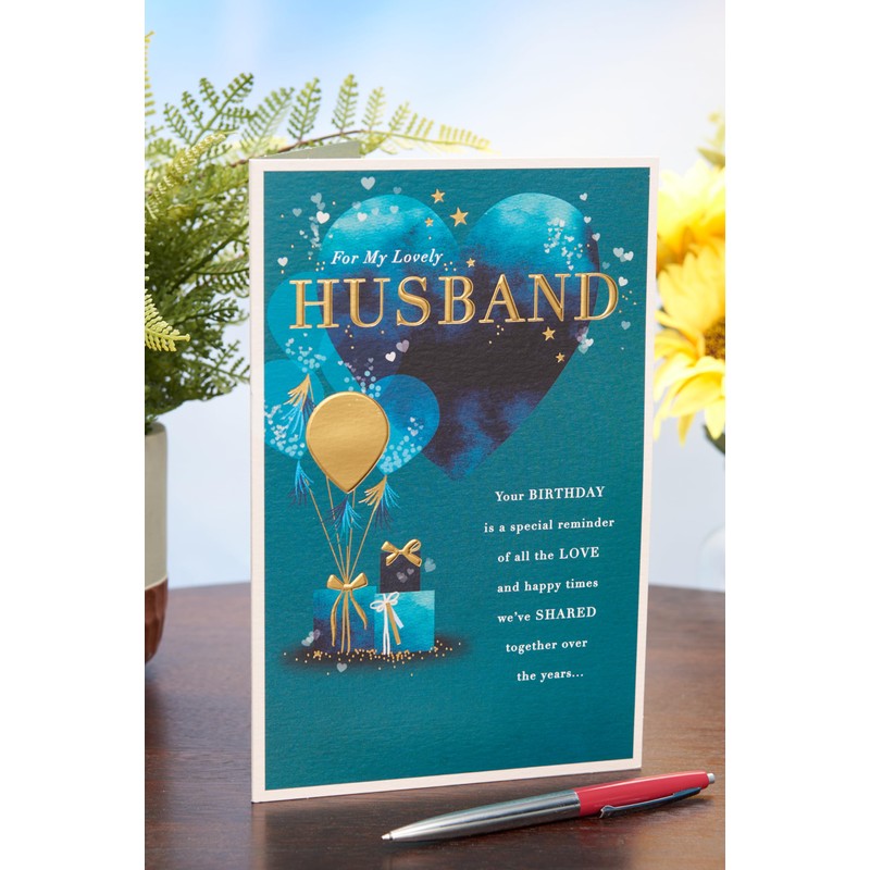 UK Greetings Birthday Card for Husband - Blue Heart Design