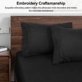 Lirex Pillow Cases (2 Pack), 1800 Thread Count Embroidered Standard Size Soft Brushed Microfiber Pillowcases, Machine Washable Wrinkle Free Breathable (Black, Standard)