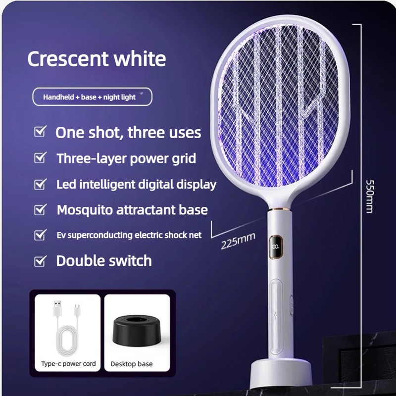 3-in-1 Electric Mosquito Swatter for Home – 3000V Rechargeable Bug