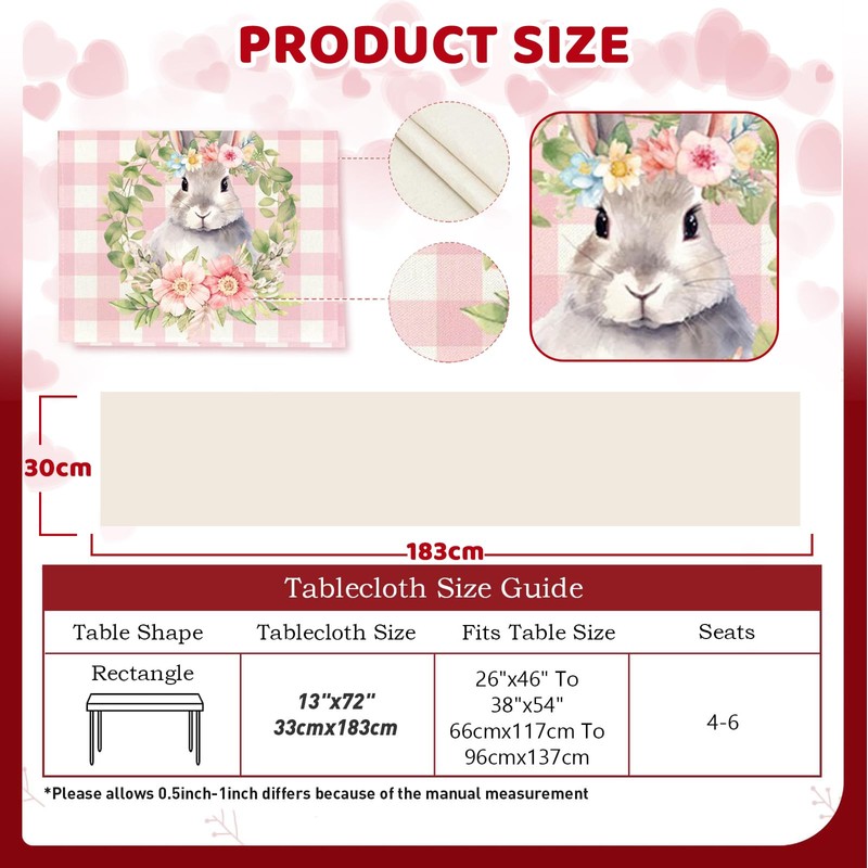 TELAIN Table Runner Easter with Bunny Motif, 13x72 Inch, High