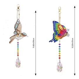 Pack of 4 Diamond Painting Sun Catcher Wind Chime Diamond Painting Pendant Hanging Craft Diamond Painting Full Rhinestone with Tool Bag for Windows Garden Outdoor (Butterfly and Bird)