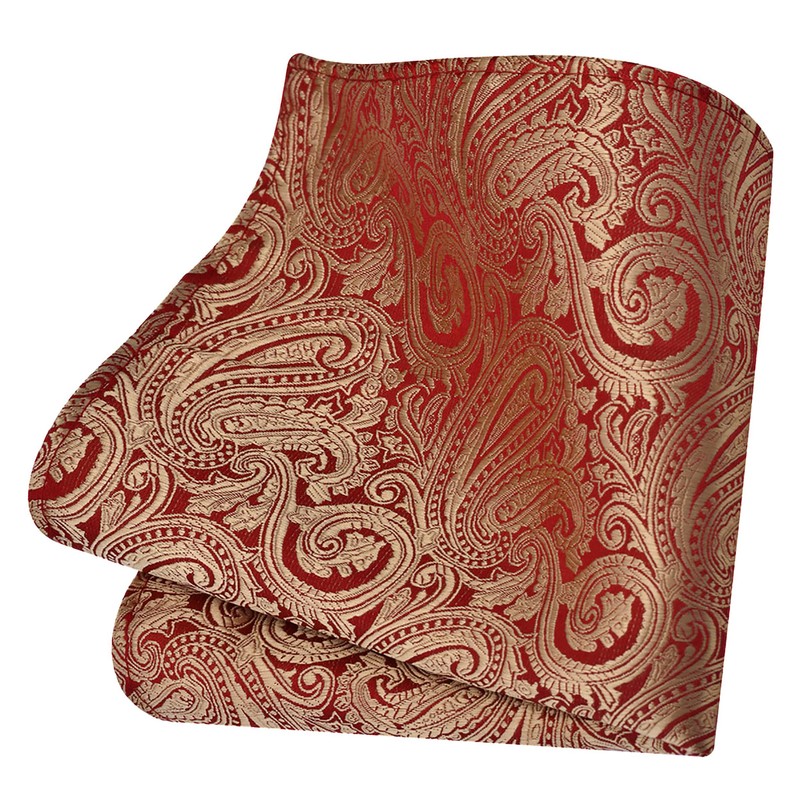 GUSLESON Mens Gold Red Tie Paisley Wedding Solid Silk Necktie