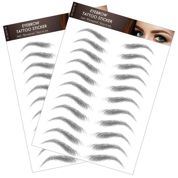 ericotry 2Sheets Eyebrow Tattoos Stickers 4D Bionic Eyebrow Stickers Eyebrow Transfers Stickers for Girls and Women (Black)