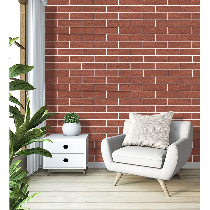 TORURAL 100 Red Faux Brick Wall Tiles, Inorganic Minerals, 3D
