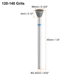 HARFINGTON 5pcs 120-140 Grits Diamond Grinding Bit 6mm Inverted Cone Head 2.35mm Shank 3mm Length Stone Sanding Drill Bits Rotary Tool for Ceramic Glass Nails Grinding Polishing