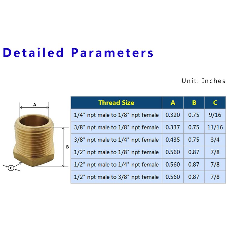 1/4" x 1/8" NPT Reducer Adapter Brass Hex Bushing, Reducing