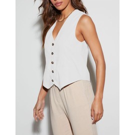 Floral Find Womens Casual Button Down Sleeveless Vest Fully Lined V Neck Business Jacket Waistcoat with Pocket (White, Small)