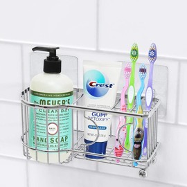 Toothbrush Holder, Bathroom Toothbrush Organizer, Multi-Function 6 Slot Toothbrush Holder, Bronze Stainless Steel - Colour: Wall-Mounted / Freestanding- Chrome