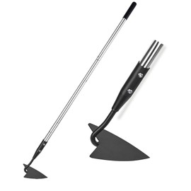 YEELOR Warren Hoe, Carbon Steel Triangle Garden Hoe with Stainless Steel 57" Adjustable Long Handle, Heavy Duty Gardening Hand Tools Hoe for Ridging Weeding Digging Loosening Edging Soil, Balck