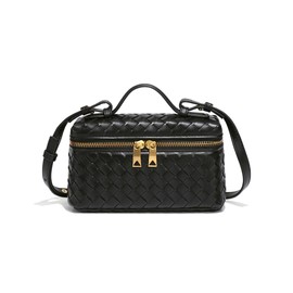Trendy Women Woven Square Box Bags Mini PU Leather Top-Handle Tote Handbag Crossbody Purse Cute Satchels Shoulder Bag (Black)