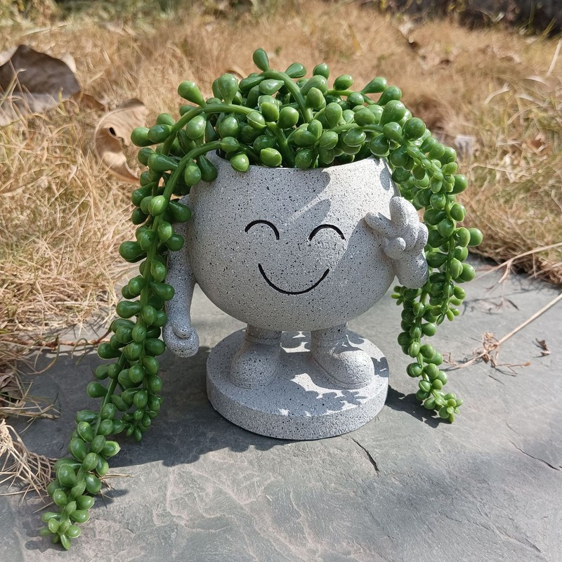 Flower Pot Cute Smile Standing Succulent Flowerpot Fadeless Resin Plant