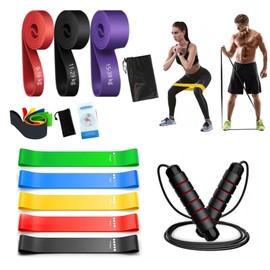 VOYXLIBRE® Set of Elastic Latex Bands + Fitness Rope + Resistance Bands + Storage Bags | Elastic Muscle Bands for Exercises at Home and Anywhere