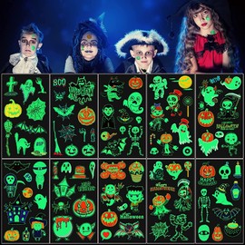 Tattoo Stickers Christmas Fluorescent Stickers Glow in the Dark Sticker Body Seal Decoration Luminous Children Cute Makeup/Cosplay/Christmas/Cultural Festival Set of 10 (A)