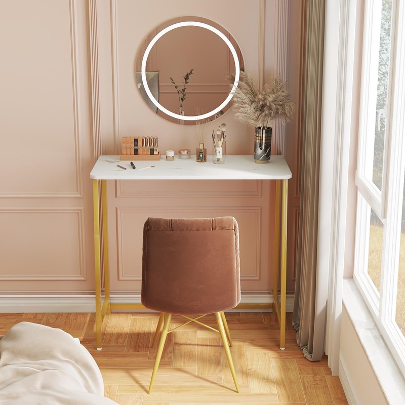 WOHOMO White Faux Marble Folding Desk, 31.5" Small Desk for