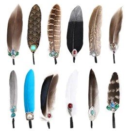 12PCS Natural Hat Feathers with Assorted Turquoise for DIY Craft Fedora Cowboy Oktoberfest Trilby Hats Accessories DecorationsColor: Mix Color, Feather Size (L x W): 2-3 In/6-8In