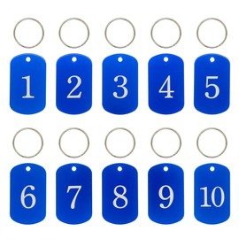 Aluminum Engraved Numbers 1 to 10 Key Tags Identification Tags with Key Rings Blue