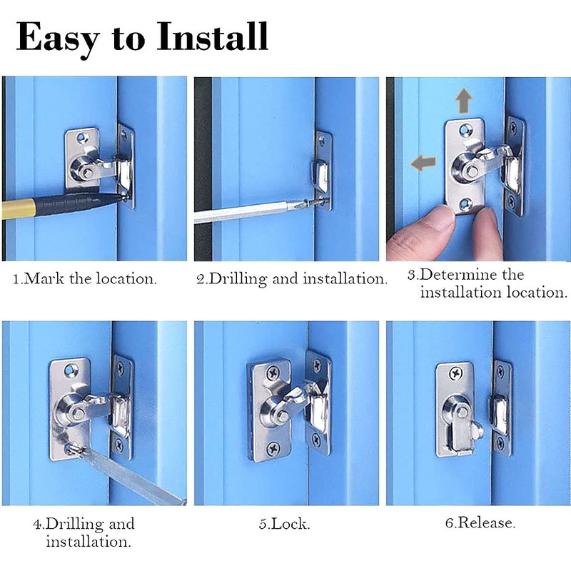 Litensh 90 Degree Door Lock Hasp Latch, Stainless Steel Right